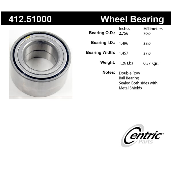 Centric Premium™ Front Driver Side Double Row Wheel Bearing 412.51000