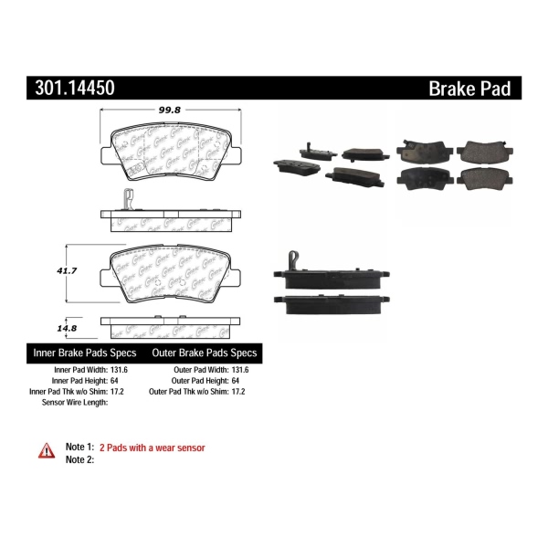 Centric Premium Ceramic Rear Disc Brake Pads 301.14450