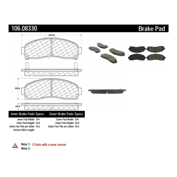 Centric Posi Quiet™ Extended Wear Semi-Metallic Front Disc Brake Pads 106.08330