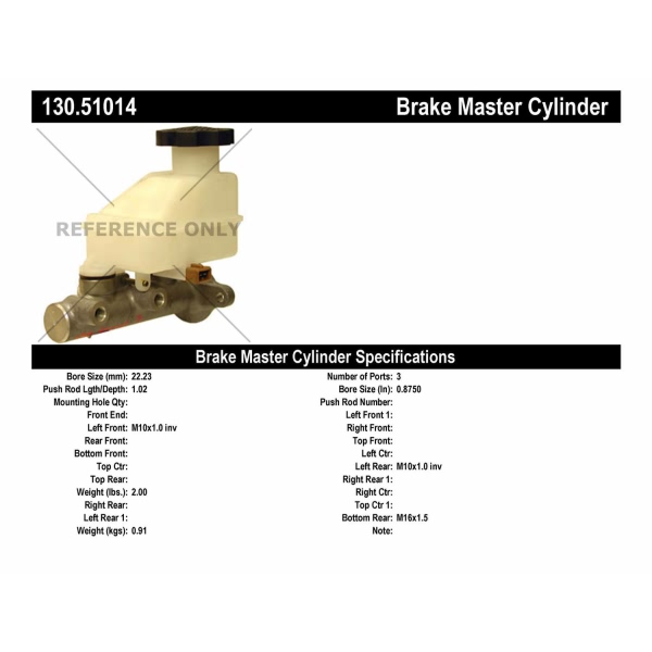 Centric Premium Brake Master Cylinder 130.51014