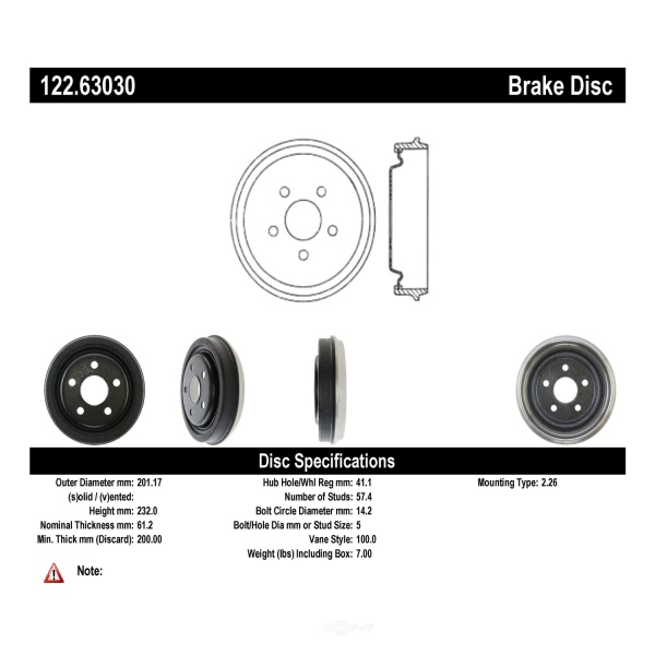 Centric Premium Rear Brake Drum 122.63030