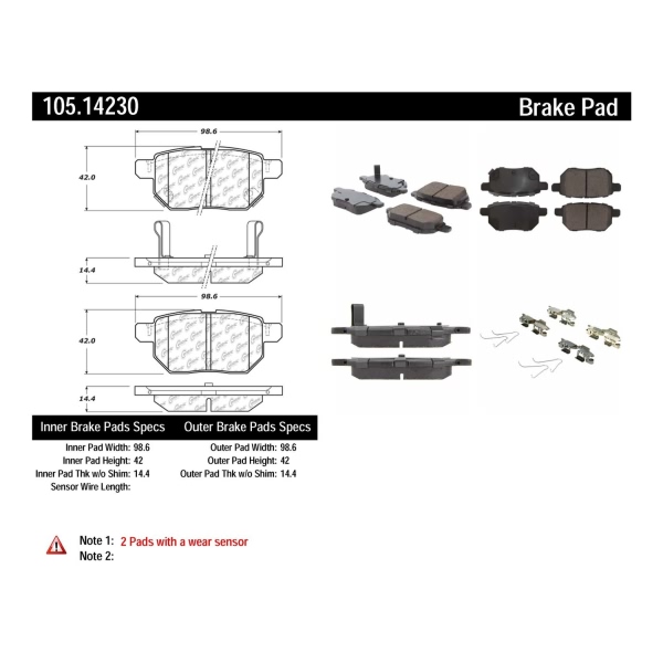 Centric Posi Quiet™ Ceramic Rear Disc Brake Pads 105.14230