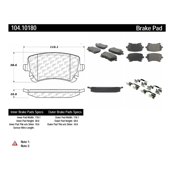 Centric Posi Quiet™ Semi-Metallic Rear Disc Brake Pads 104.10180