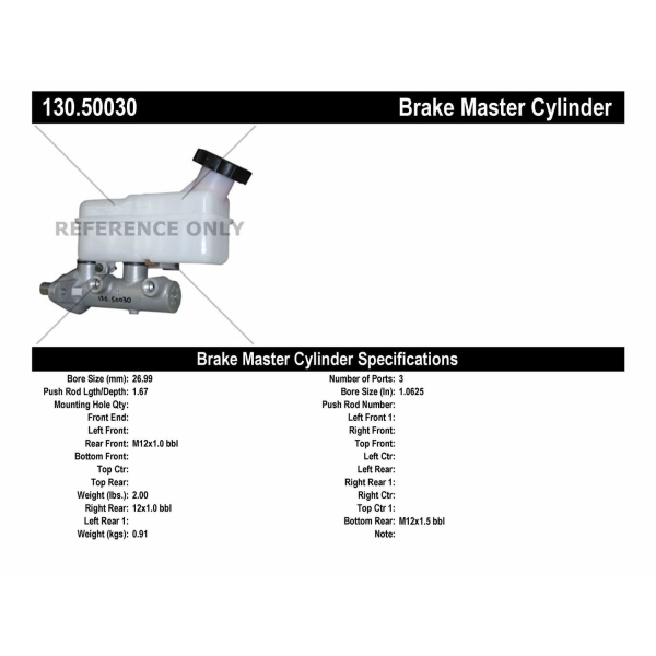 Centric Premium Brake Master Cylinder 130.50030