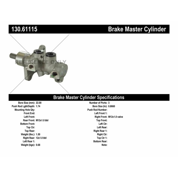 Centric Premium Brake Master Cylinder 130.61115