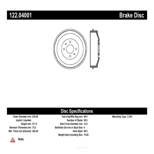 Centric Premium Rear Brake Drum 122.04001