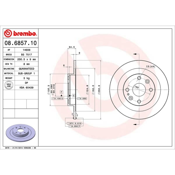 brembo OE Replacement Solid Rear Brake Rotor 08.6857.10