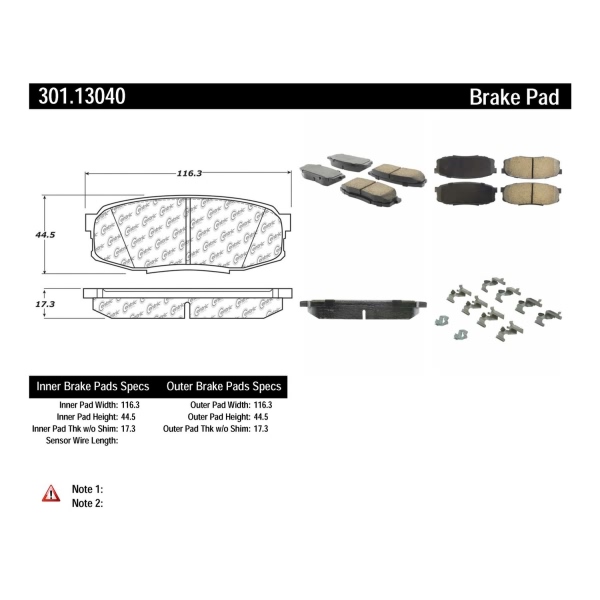 Centric Premium™ Ceramic Brake Pads With Shims And Hardware 301.13040