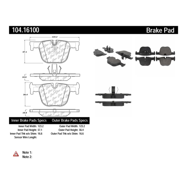 Centric Posi Quiet™ Semi-Metallic Rear Disc Brake Pads 104.16100
