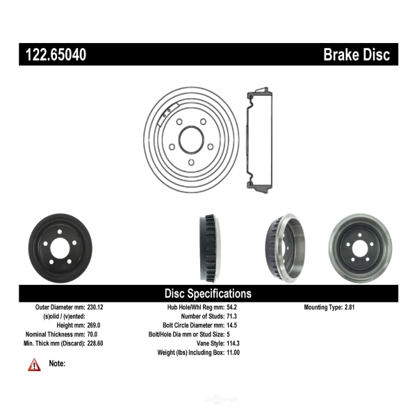 Centric Premium Rear Brake Drum 122.65040
