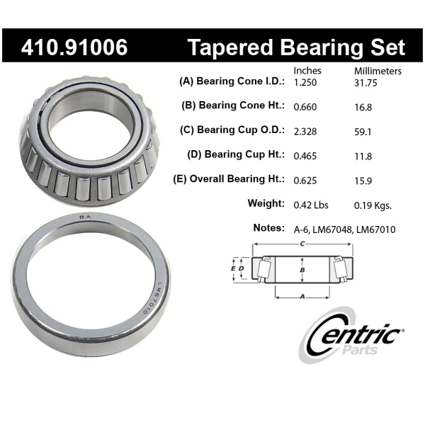 Centric Premium™ Front Driver Side Inner Wheel Bearing and Race Set 410.91006