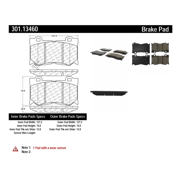 Centric Premium Ceramic Front Disc Brake Pads 301.13460