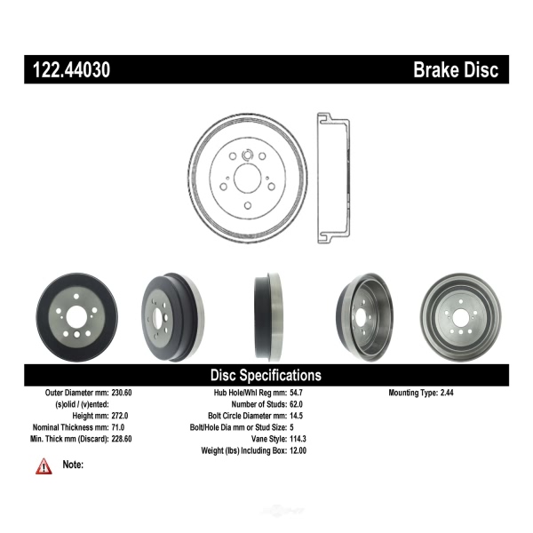 Centric Premium Rear Brake Drum 122.44030