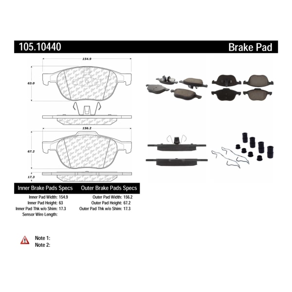 Centric Posi Quiet™ Ceramic Front Disc Brake Pads 105.10440