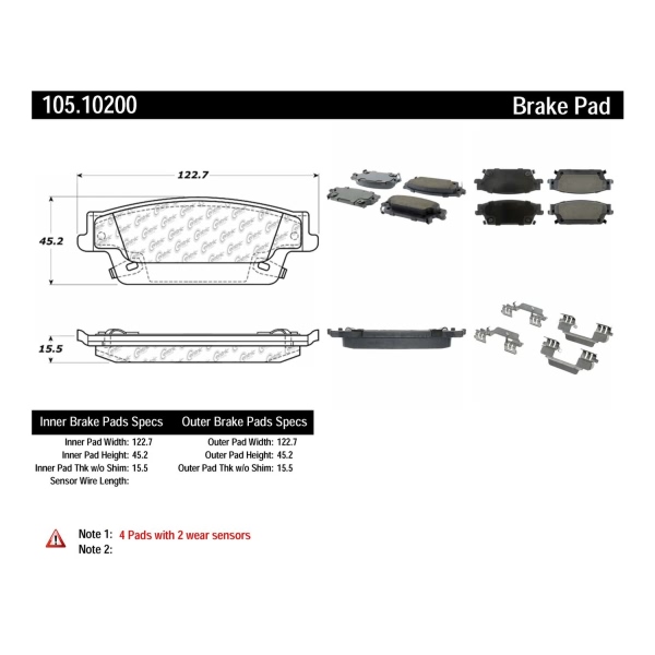 Centric Posi Quiet™ Ceramic Rear Disc Brake Pads 105.10200