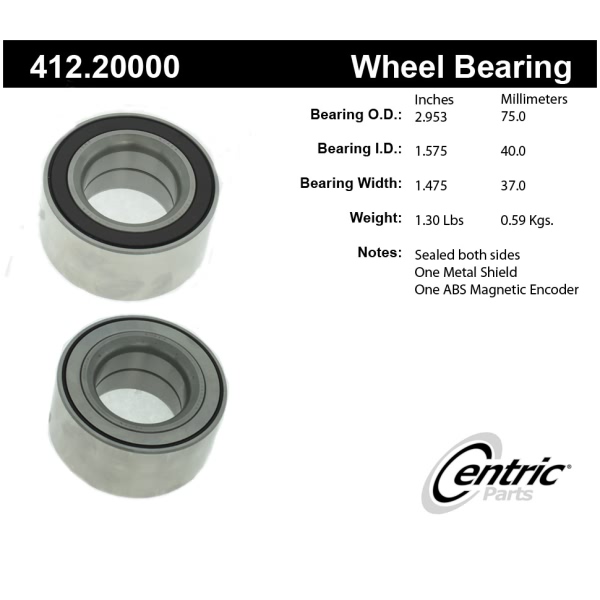 Centric Premium™ Front Driver Side Double Row Wheel Bearing 412.20000