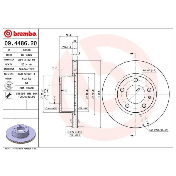 brembo OE Replacement Vented Front Brake Rotor 09.4486.20