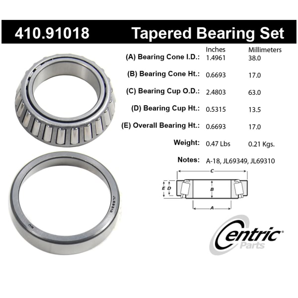 Centric Premium™ Rear Driver Side Outer Wheel Bearing and Race Set 410.91018