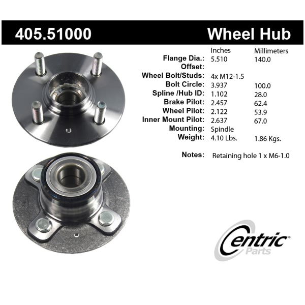Centric Premium™ Rear Passenger Side Non-Driven Wheel Bearing and Hub Assembly 405.51000