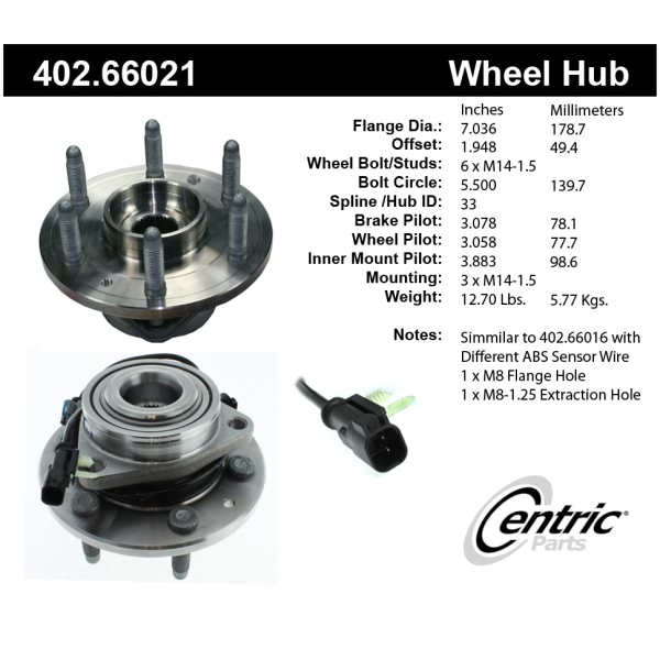 Centric Premium™ Front Passenger Side Driven Wheel Bearing and Hub Assembly 402.66021