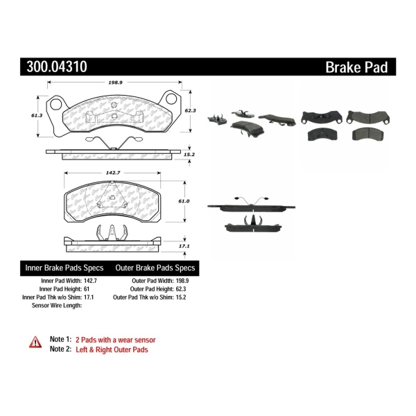 Centric Premium Semi-Metallic Front Disc Brake Pads 300.04310