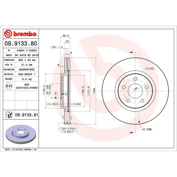 brembo UV Coated Series Front Brake Rotor 09.9133.81