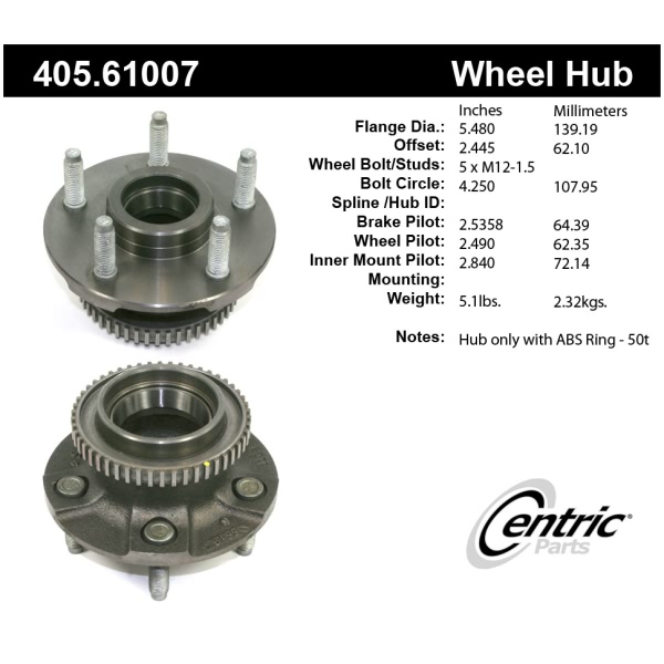 Centric Premium™ Hub And Bearing Assembly 405.61007