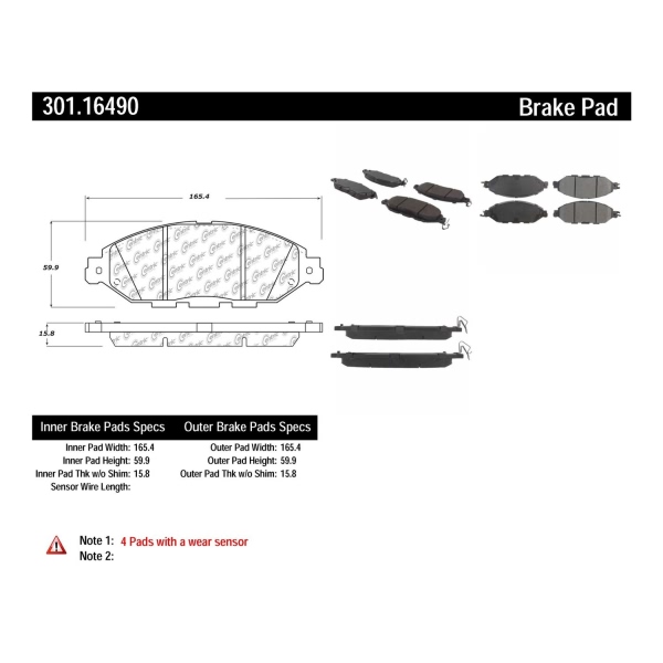 Centric Premium Ceramic Front Disc Brake Pads 301.16490
