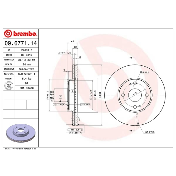 brembo OE Replacement Vented Front Brake Rotor 09.6771.14