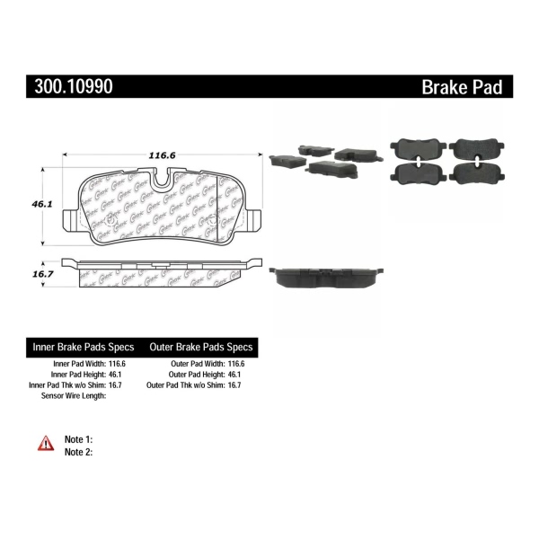 Centric Premium Semi-Metallic Rear Disc Brake Pads 300.10990
