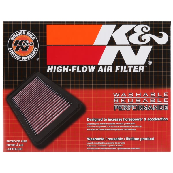 K&N 33 Series Panel Red Air Filter (9.875" L x 5.438" W x 1.5" H) 33-5044