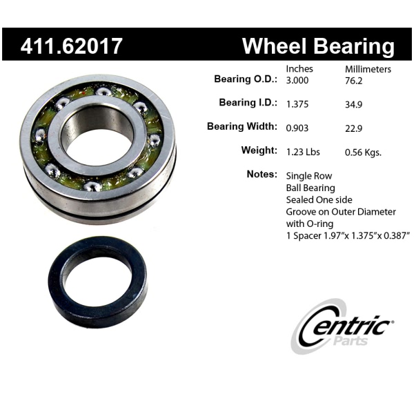 Centric Premium™ Rear Single Row Wheel Bearing Kit 411.62017