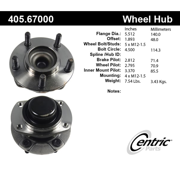 Centric C-Tek™ Rear Passenger Side Standard Non-Driven Wheel Bearing and Hub Assembly 405.67000E