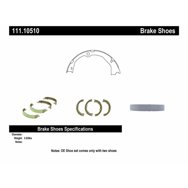 Centric Premium Rear Parking Brake Shoes 111.10510