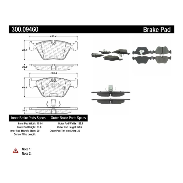 Centric Premium Semi-Metallic Front Disc Brake Pads 300.09460