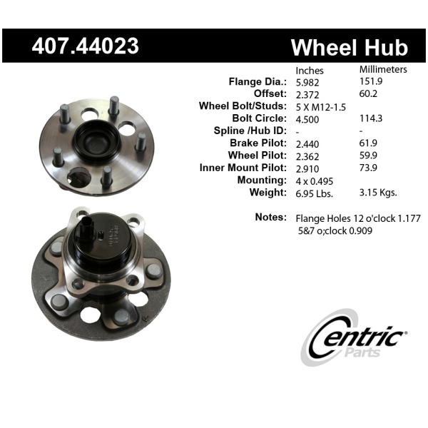 Centric Premium™ Rear Passenger Side Non-Driven Wheel Bearing and Hub Assembly 407.44023