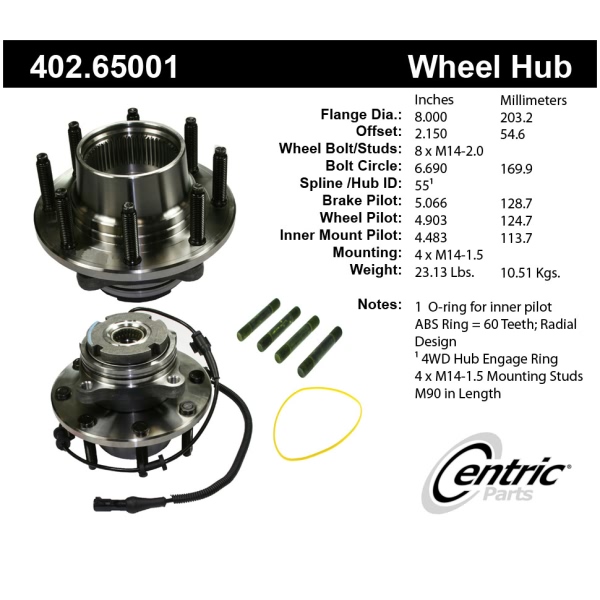 Centric Premium™ Front Passenger Side Driven Wheel Bearing and Hub Assembly 402.65001