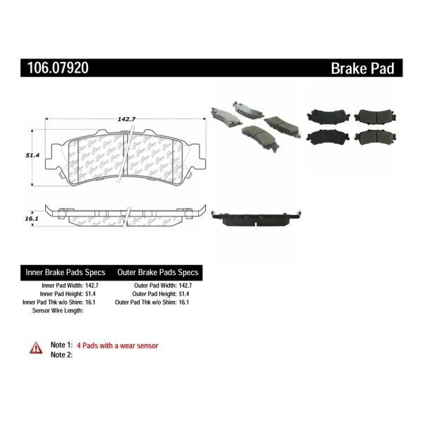 Centric Posi Quiet™ Extended Wear Semi-Metallic Rear Disc Brake Pads 106.07920