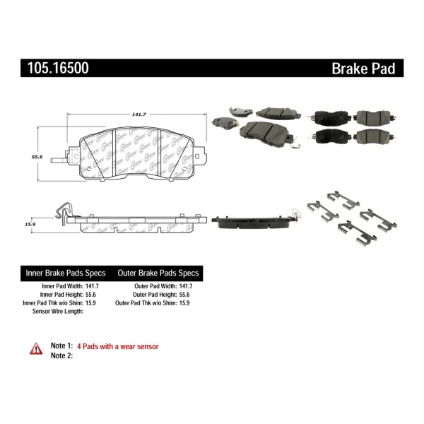 Centric Posi Quiet™ Ceramic Front Disc Brake Pads 105.16500