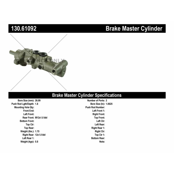 Centric Premium™ Brake Master Cylinder 130.61092