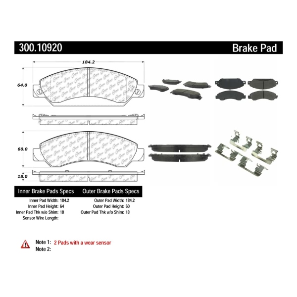 Centric Premium™ Semi-Metallic Brake Pads With Shims And Hardware 300.10920