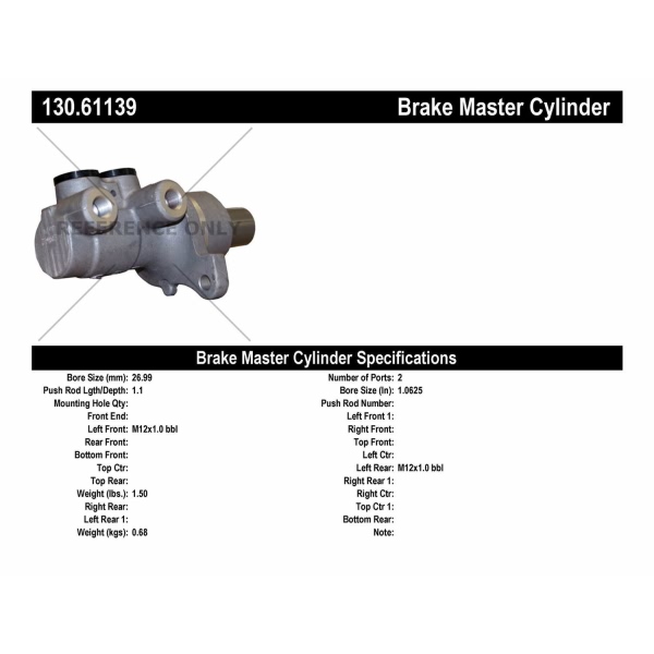 Centric Premium Brake Master Cylinder 130.61139
