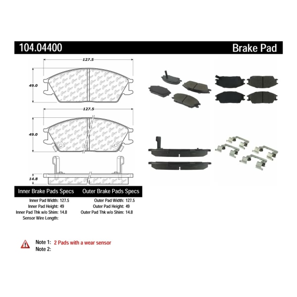 Centric Posi Quiet™ Semi-Metallic Front Disc Brake Pads 104.04400