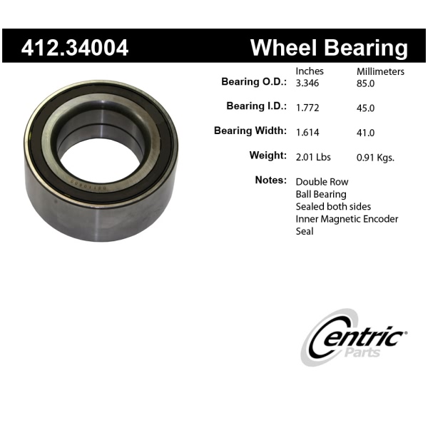 Centric Premium™ Rear Passenger Side Double Row Wheel Bearing 412.34004