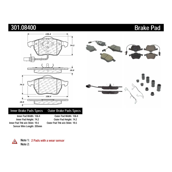 Centric Premium Ceramic Front Disc Brake Pads 301.08400