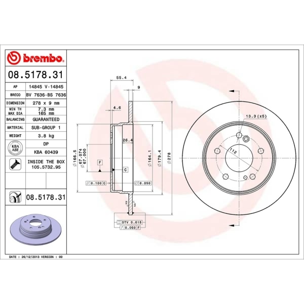 brembo UV Coated Series Solid Rear Brake Rotor 08.5178.31