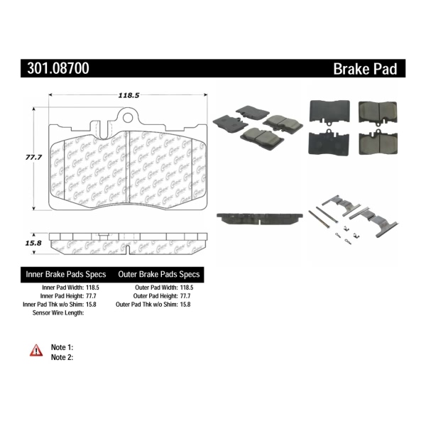 Centric Premium Ceramic Front Disc Brake Pads 301.08700