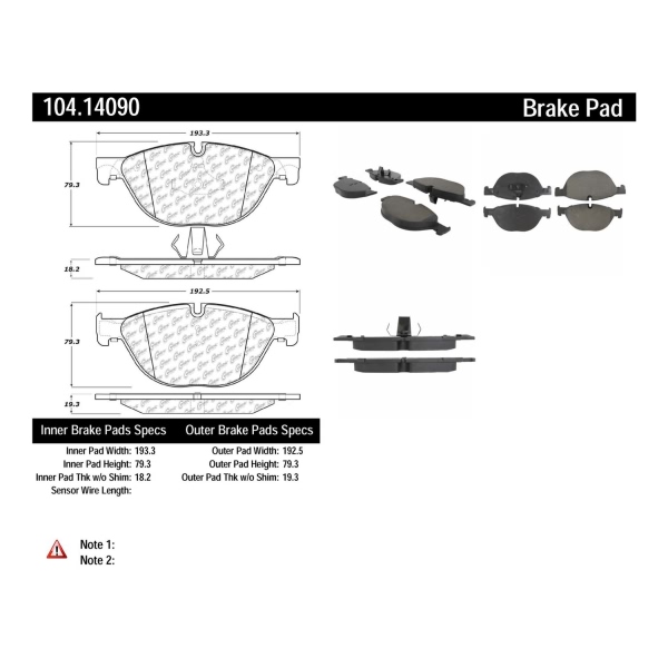 Centric Posi Quiet™ Semi-Metallic Front Disc Brake Pads 104.14090