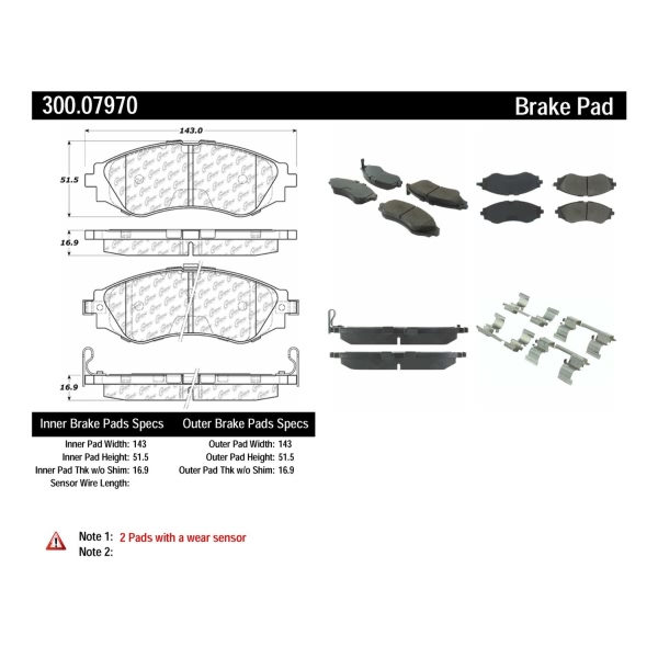 Centric Premium™ Semi-Metallic Brake Pads With Shims And Hardware 300.07970