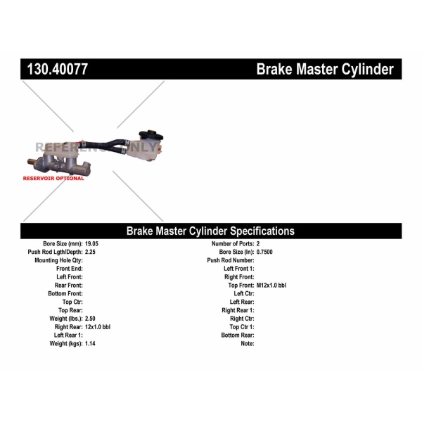 Centric Premium Brake Master Cylinder 130.40077